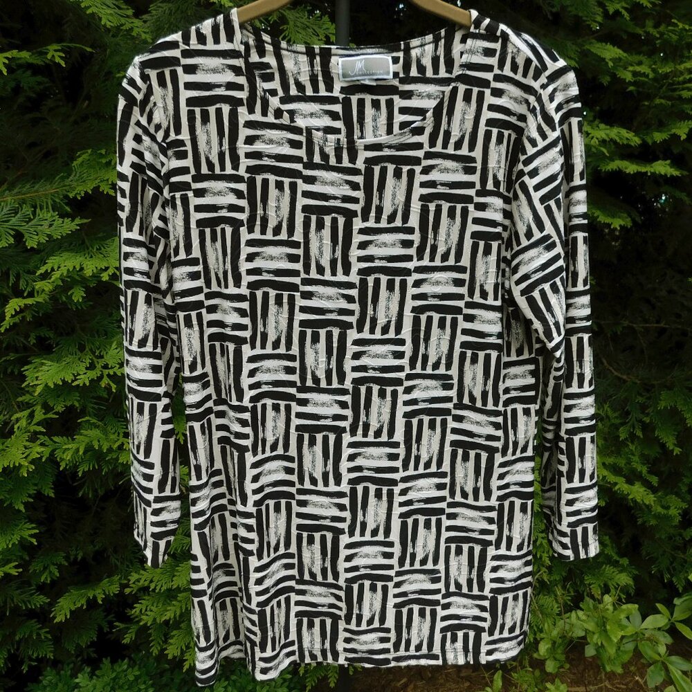 JM Collection Abstract 3/4 Sleeve Stretch Top